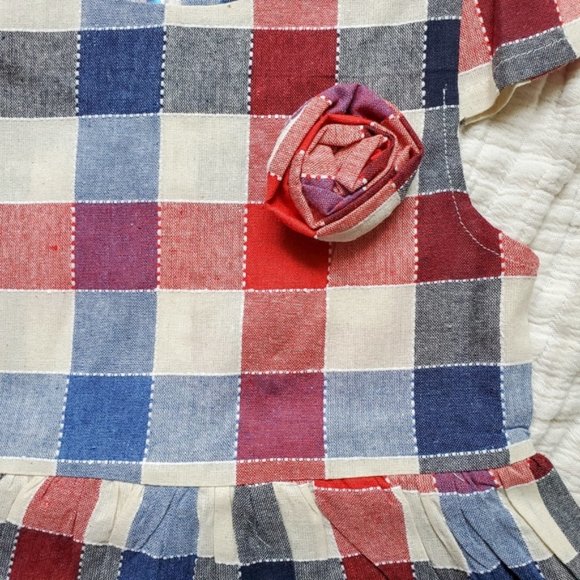 NWT Blue Red Grey Plaid Dress w Flower Pin Age 3 - Picture 6 of 11